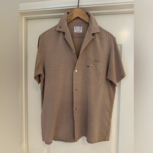 VTG 50s Pilgrim Shirt Tan w/ Brown Atomic Fleck Loop Collar Size M Sears